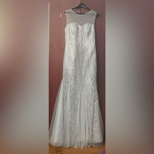 Silver Glitter Gown with Sheer inlets and tulle inserts